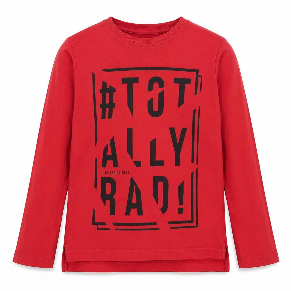 Front view of Tu boys’ red 100% cotton basic t-shirt, size 7, years crew neck pullover