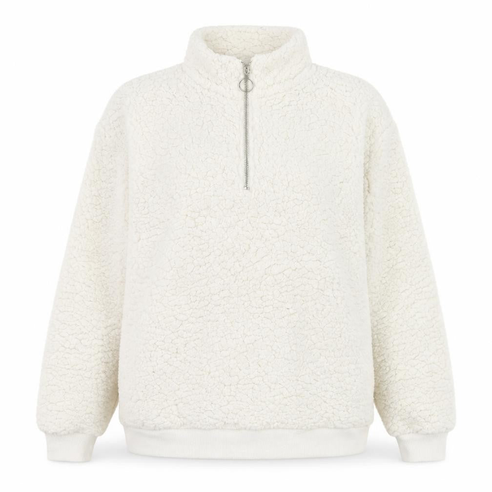 Front view of Peacocks women’s white 100% polyester pullover sweatshirt, size UK 14, zip