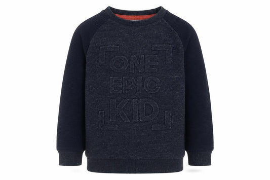 Front view of Primark boys’ blue polyester pullover sweatshirt, size 2-3, years pullover - one epic kid