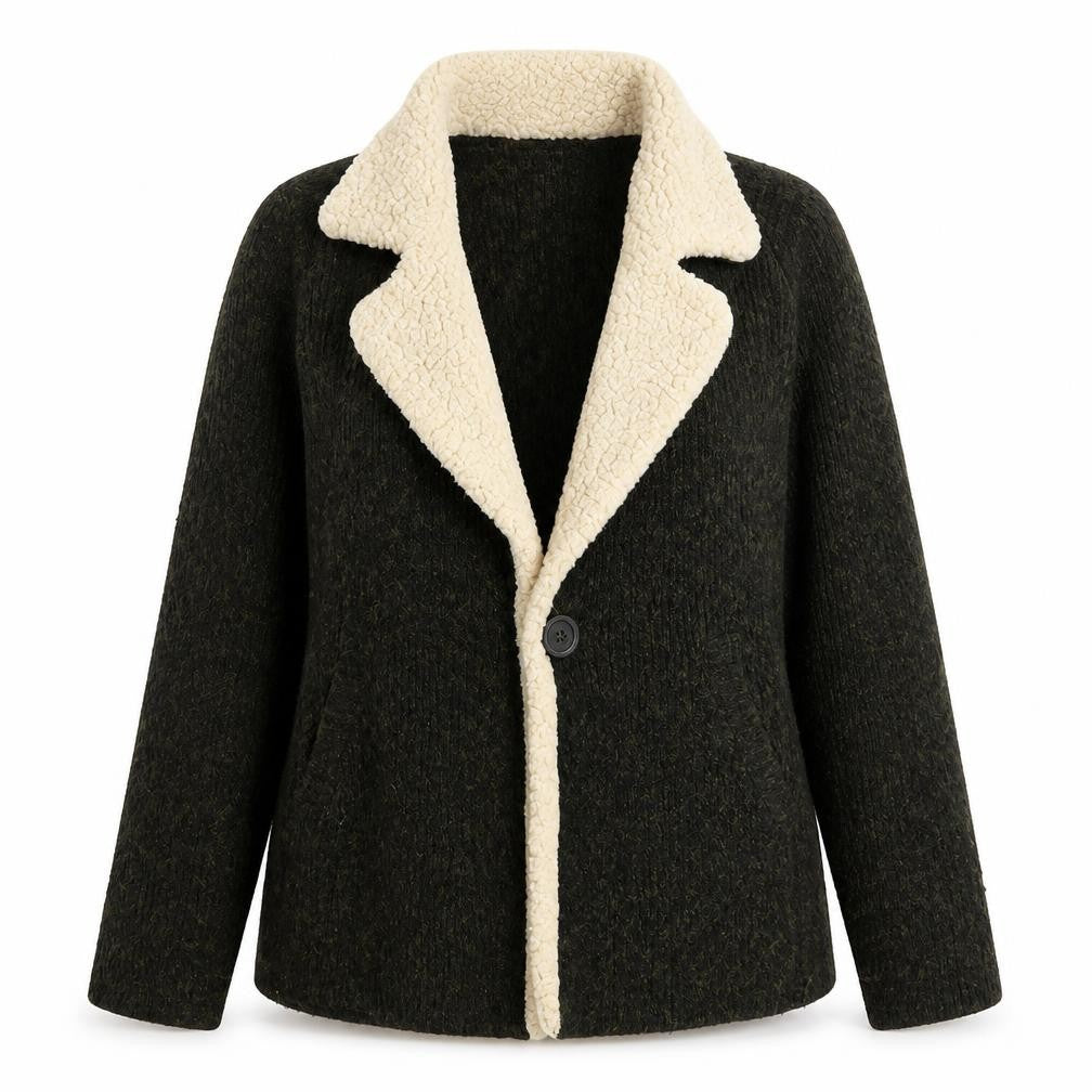 Front view of Primark women’s green v-neck polyester cardigan jumper, size UK 6