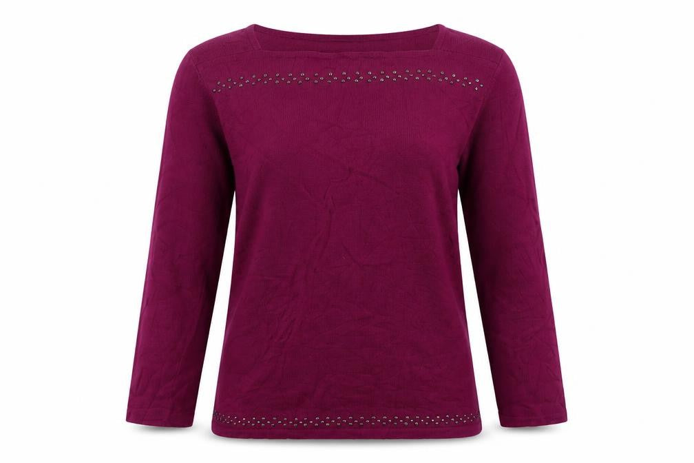 Front view of Next women’s purple square neck cotton jumper, size UK 8