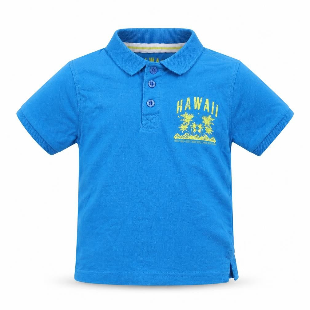 Front view of Rebel boys’ blue cotton basic polo, size 2-3, years collared - hawaii