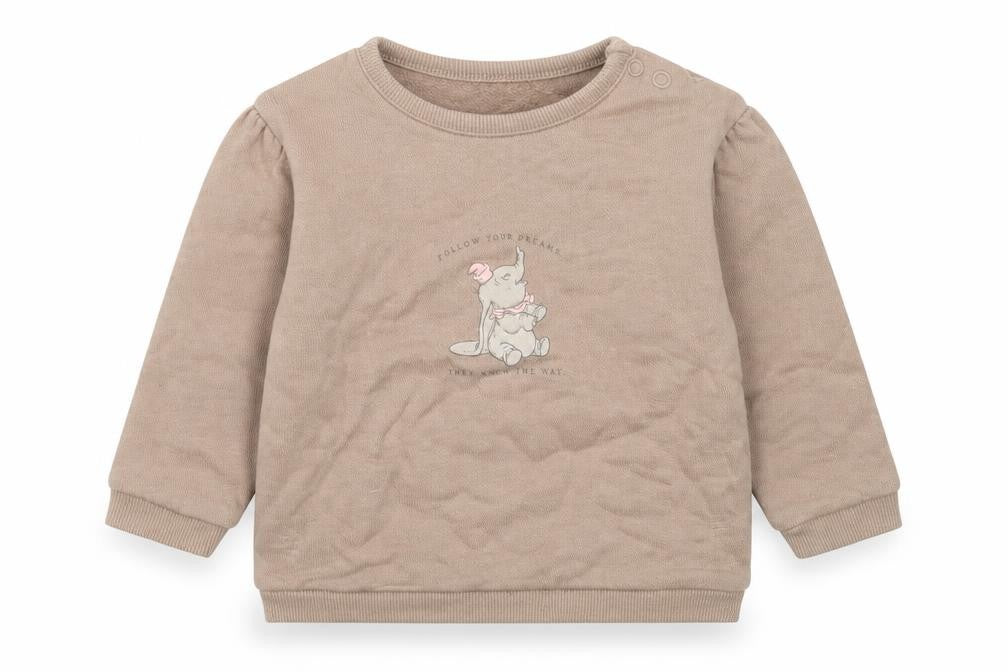 Front view of George girls’ brown cotton jumper, size 9-12, months button