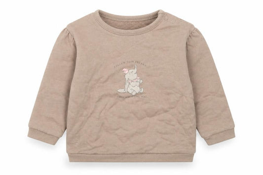 Front view of George girls’ brown cotton jumper, size 9-12, months button