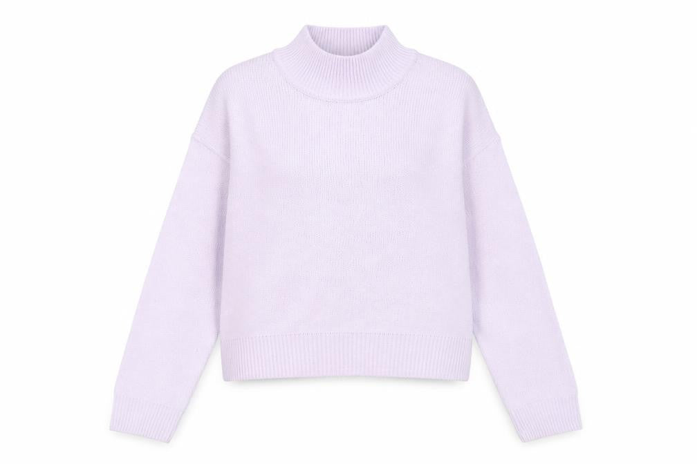 Front view of H&M women’s purple crew neck acrylic jumper size 2xs
