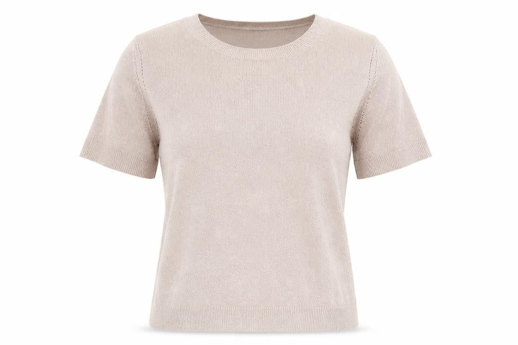 Front view of Classics women’s pink modal basic t-shirt, size UK 14, crew neck