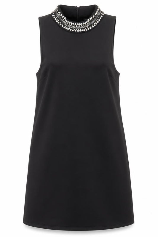 Front view of Topshop women’s black polyester a-line, size UK 6, high neck zip