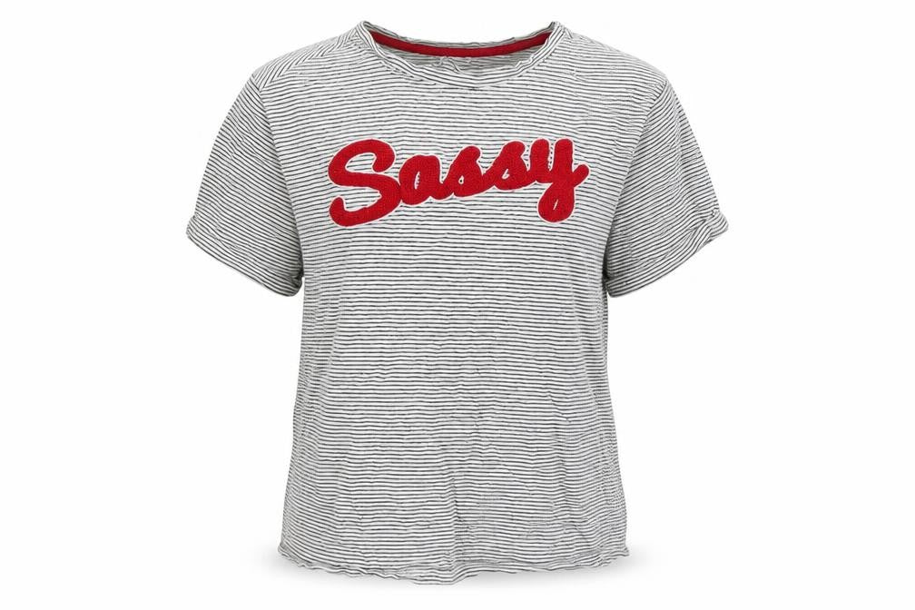 New Look Girls White Striped Cotton Basic T-Shirt Size M Round Neck Pullover - Sassy