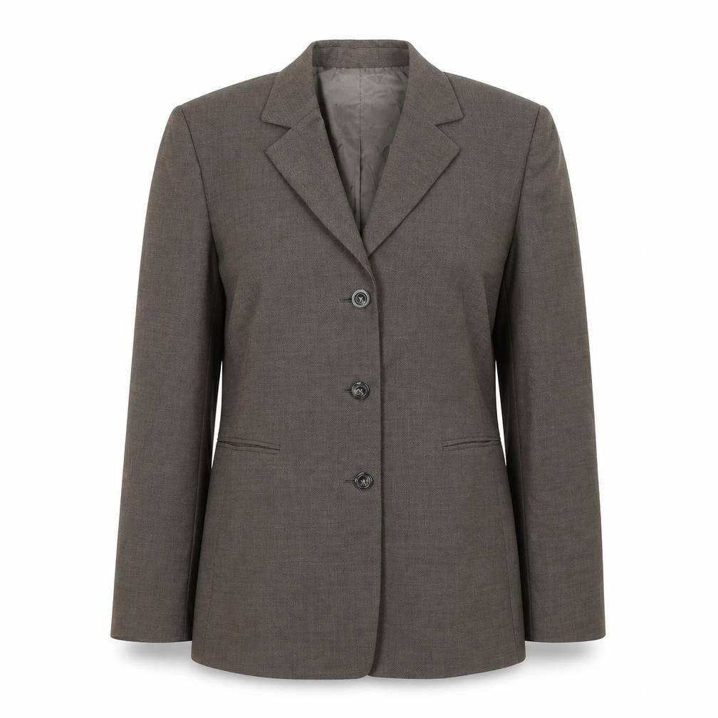 Front view of Marks & Spencer women’s brown polyester jacket suit jacket, size UK 14