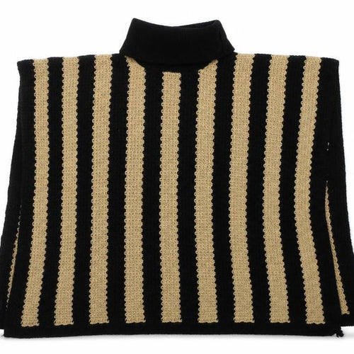 Pia Rossini Womens Black Roll Neck Striped Acrylic Cape Jumper One Size