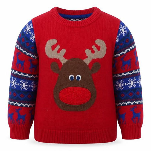 Mini Club Boys Red Geometric Acrylic Pullover Jumper Size 6-9 Months  Pullover - Christmas Jumper Reindeer
