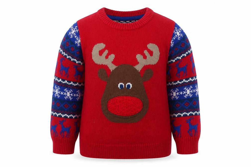 Mini Club Boys Red Geometric Acrylic Pullover Jumper Size 6-9 Months  Pullover - Christmas Jumper Reindeer