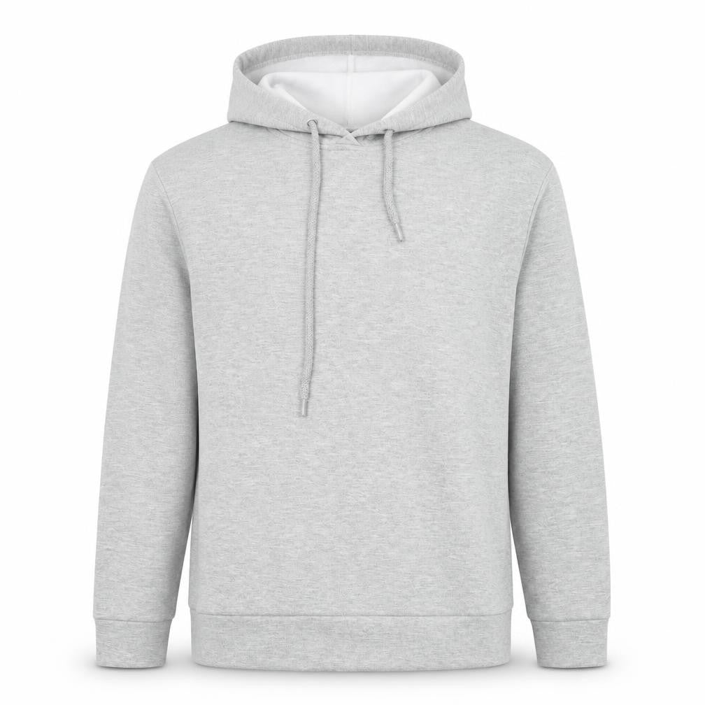 Front view of Stradivarius men’s grey polyester pullover hoodie, size S