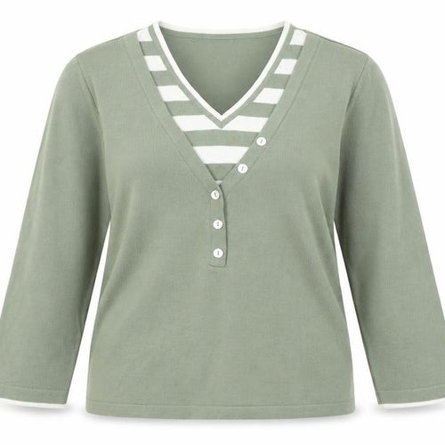 Preworn Womens Green V-Neck Striped Polyacrylate Fibre Cardigan Jumper Size 10
