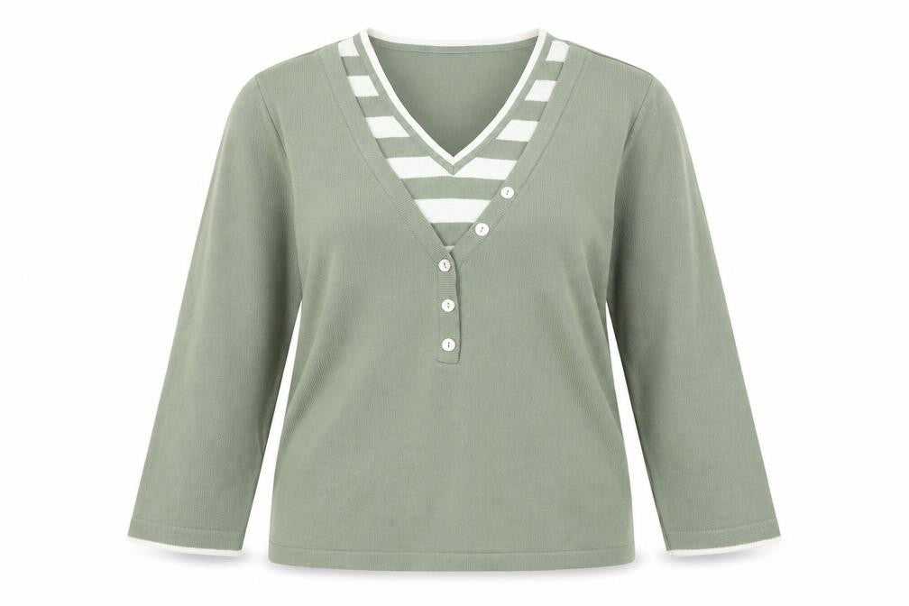 Preworn Womens Green V-Neck Striped Polyacrylate Fibre Cardigan Jumper Size 10