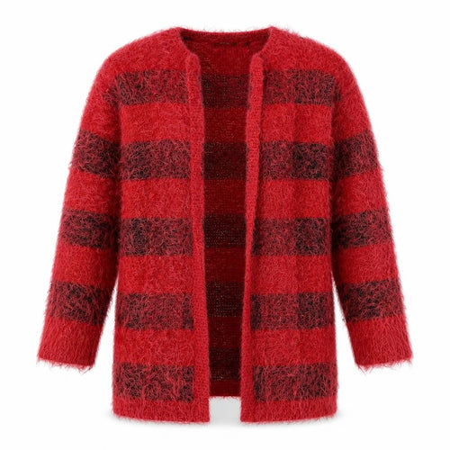 ESMARA Womens Red Round Neck Check Polyamide Cardigan Jumper Size S