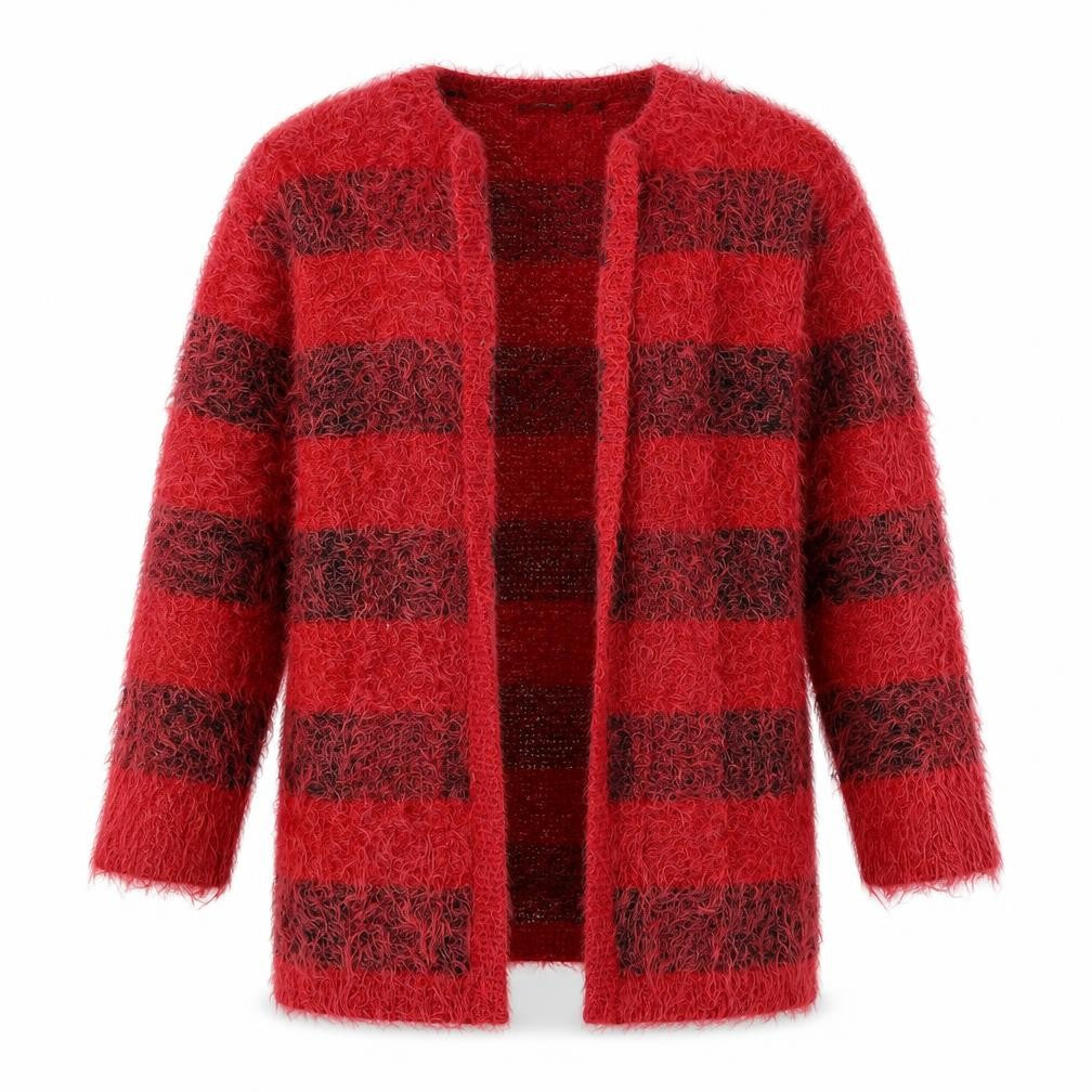ESMARA Womens Red Round Neck Check Polyamide Cardigan Jumper Size S