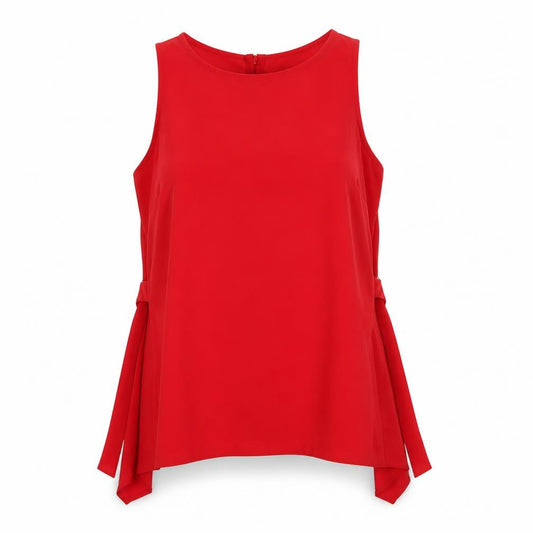 Front view of Atmosphere women’s red polyester basic blouse, size UK 6, round neck