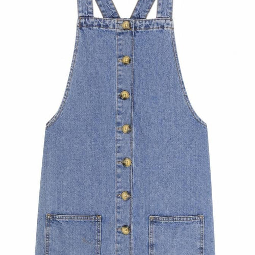 Denim Co. Womens Blue  Cotton Pinafore/Dungaree Dress  Size 8  Square Neck Button