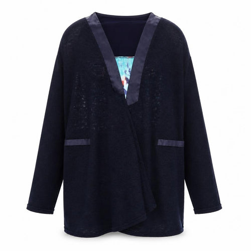 Lippi Womens Blue V-Neck Geometric Polyester Cardigan Jumper Size M