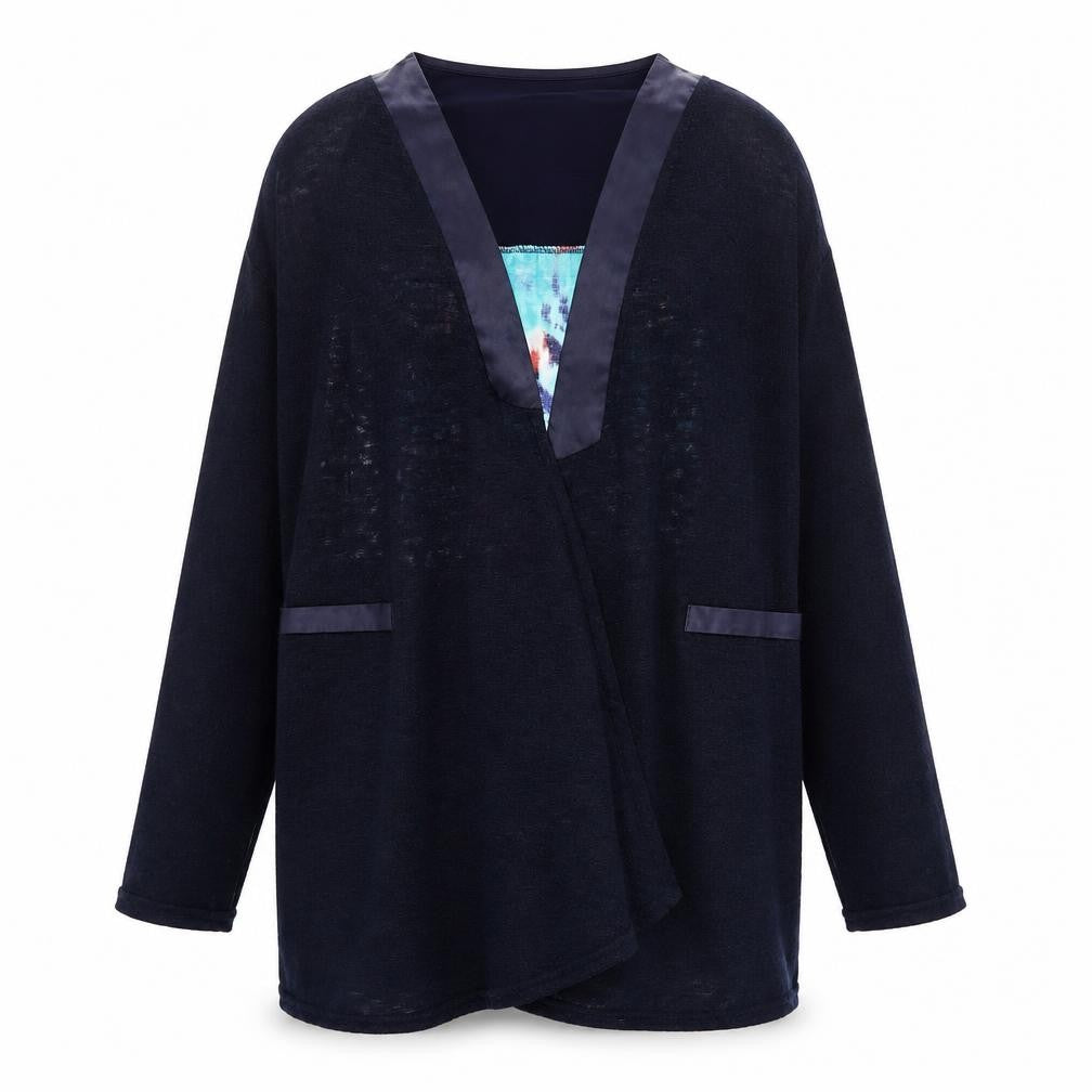 Lippi Womens Blue V-Neck Geometric Polyester Cardigan Jumper Size M