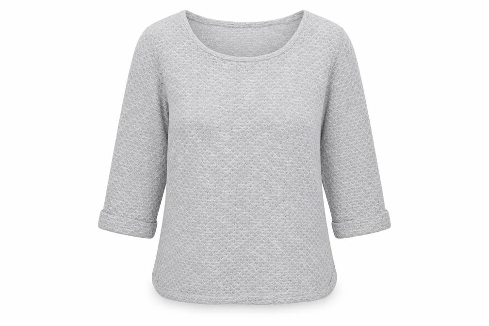Front view of New Look women’s grey scoop neck polyester jumper, size UK 14