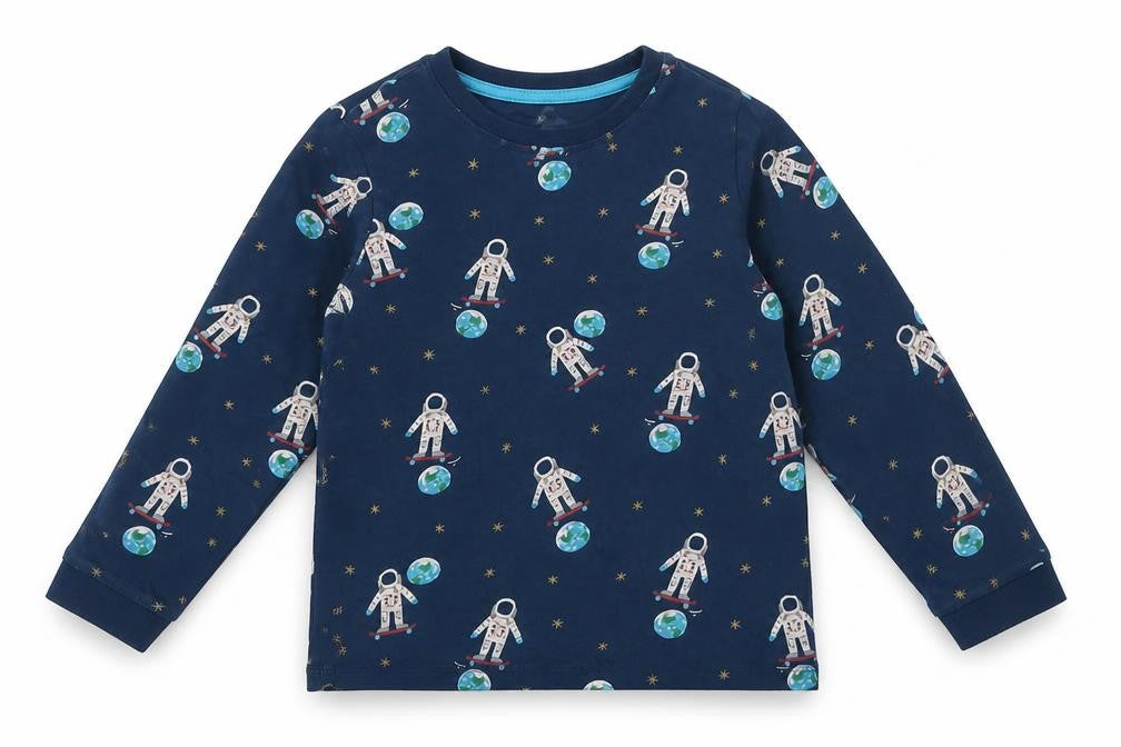 Marks and Spencer Boys Blue  Cotton Basic T-Shirt Size 4-5 Years Round Neck  - Spaceman