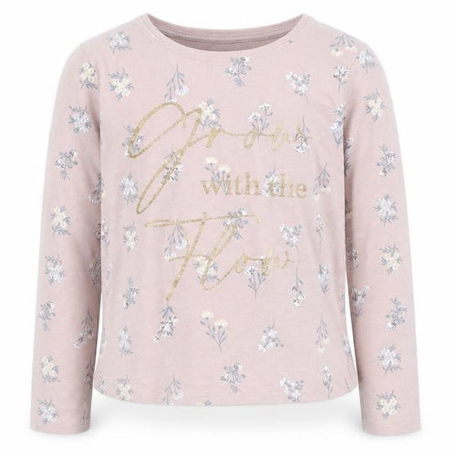 Primark  Girls Pink Floral Cotton Basic Casual Size 6-7 Years Round Neck