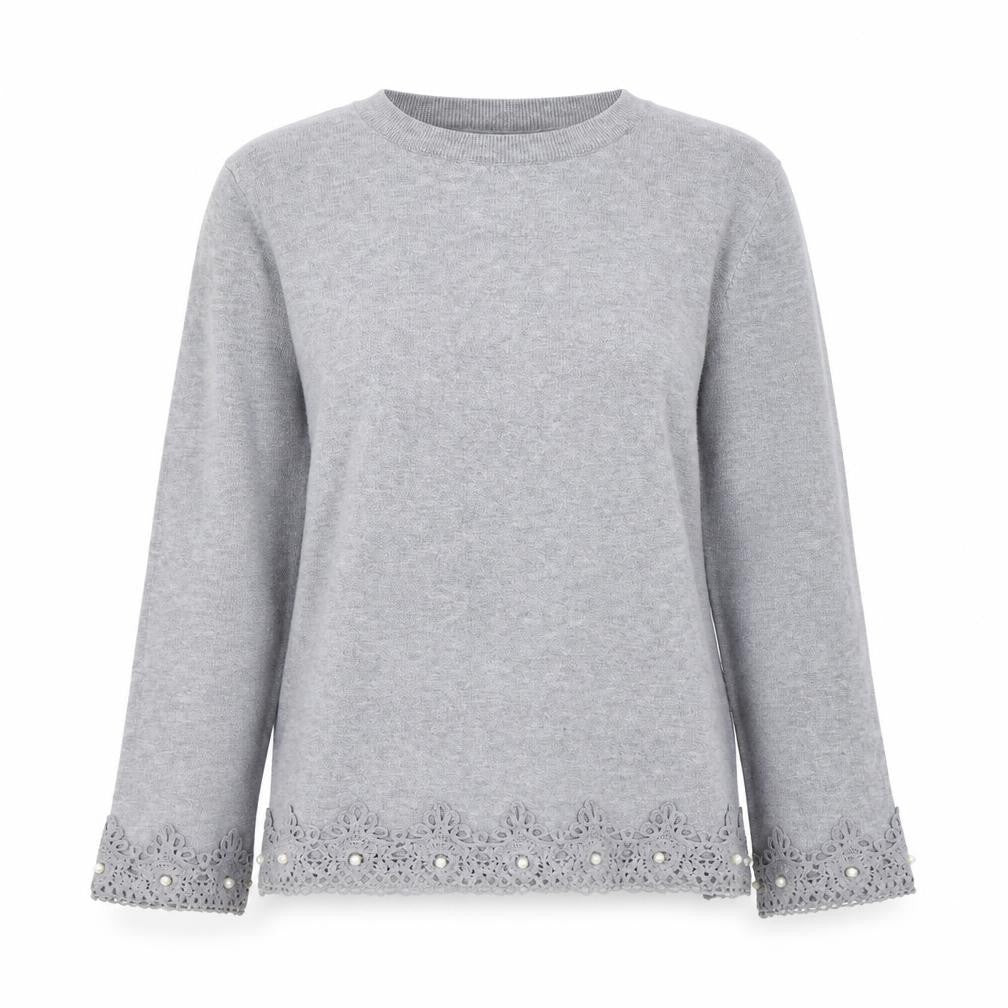 Front view of melody women’s grey cotton pullover sweatshirt, size S