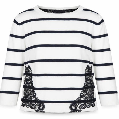 Marks and Spencer Womens White Crew Neck Striped Cotton Pullover Jumper Size 8