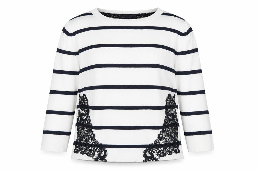 Marks and Spencer Womens White Crew Neck Striped Cotton Pullover Jumper Size 8