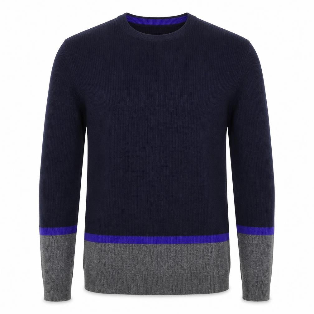 Front view of Marks & Spencer men’s blue crew neck polyester jumper, size M