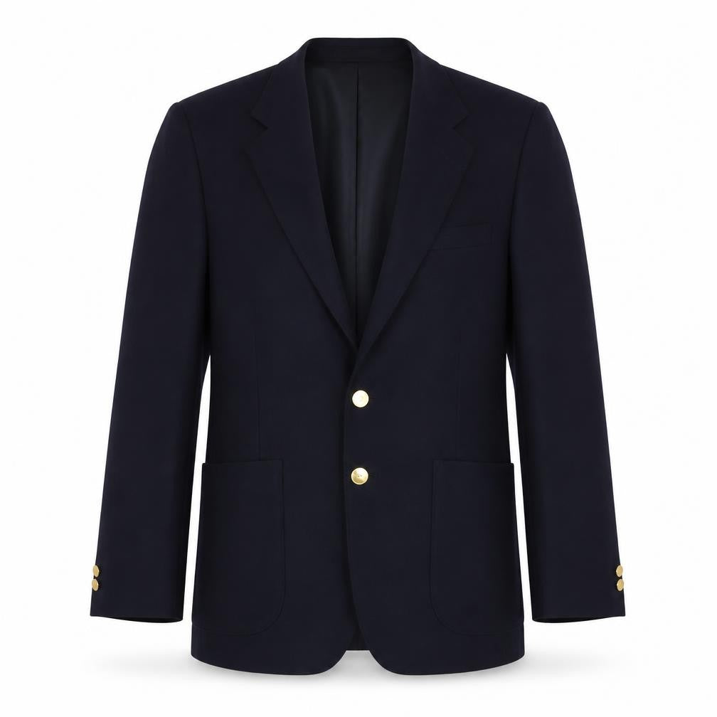 Front view of St Michael men’s blue polyester jacket suit jacket, size 38