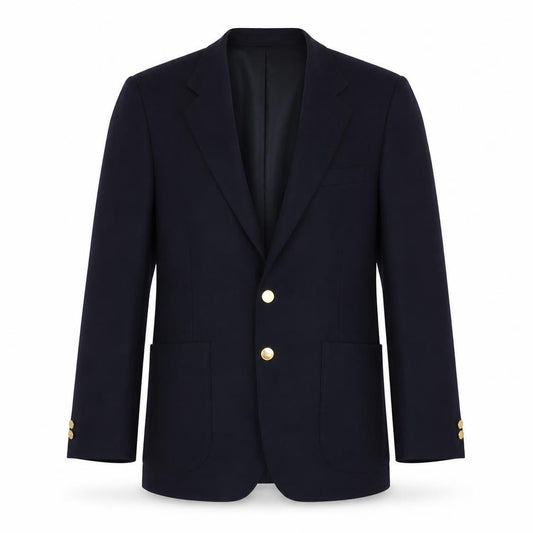 Front view of St Michael men’s blue polyester jacket suit jacket, size 38