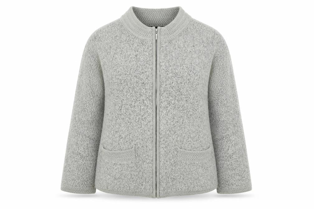 Bonmarché Womens Grey Round Neck  Acrylic Full Zip Jumper Size M