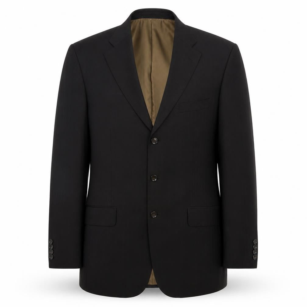 Front view of Greenwoods men’s black striped polyester jacket suit jacket, size 42