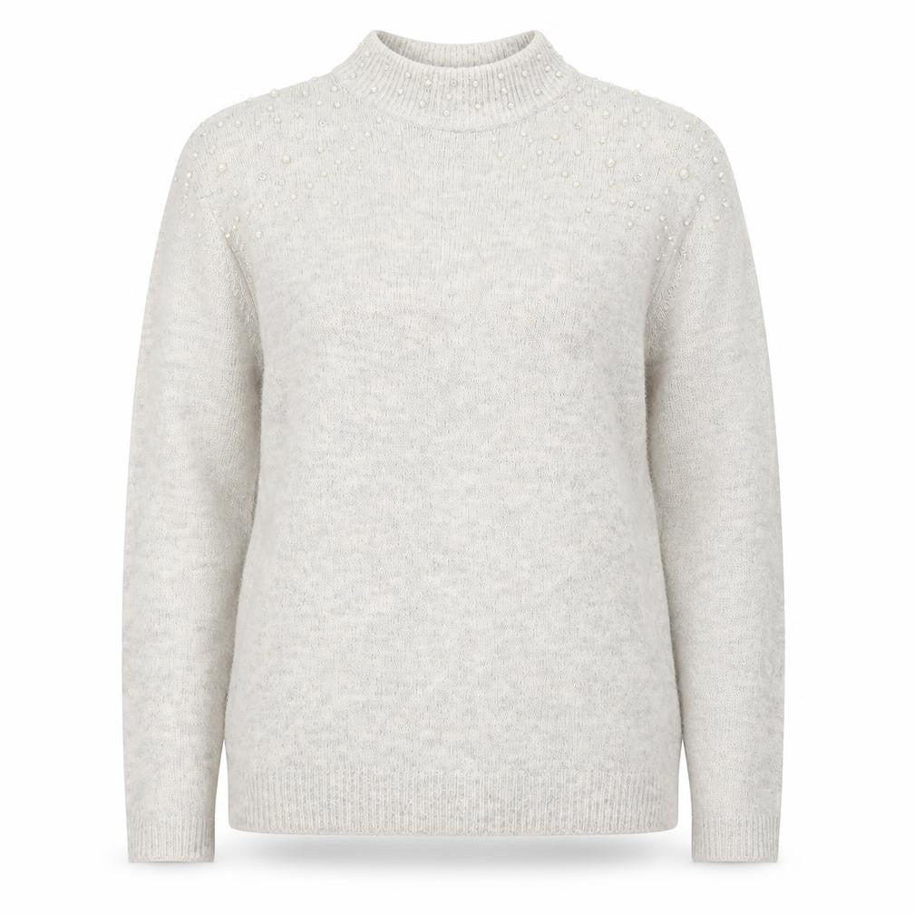 Front view of Next women’s grey round neck acrylic jumper, size UK 10
