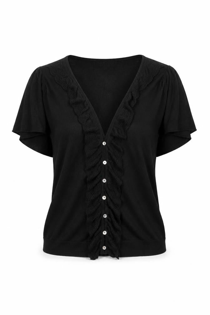 Autonomy Womens Black V-Neck  Cotton Cardigan Jumper Size 12