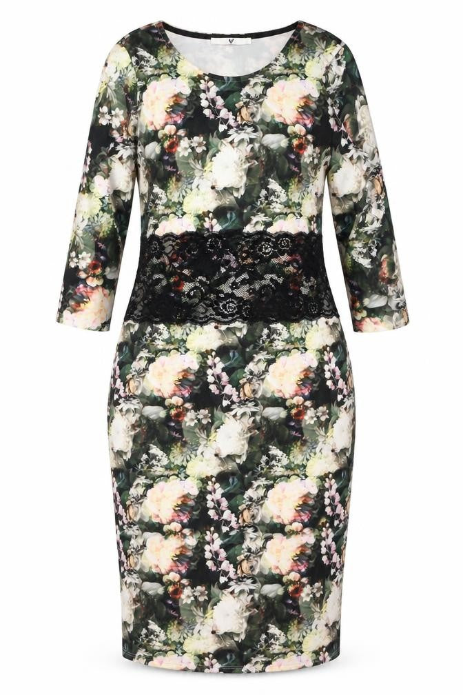 Front view of VERY women’s multicoloured floral polyester a-line, size UK 10, round neck zip