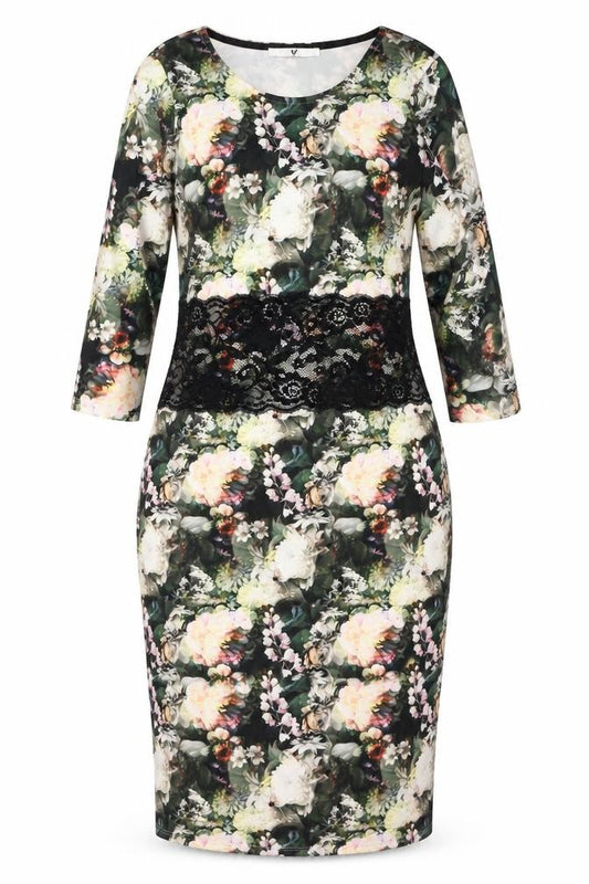 Front view of VERY women’s multicoloured floral polyester a-line, size UK 10, round neck zip