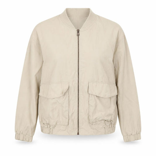 Front view of H&M women’s beige jacket, size UK 12, zip - eagle