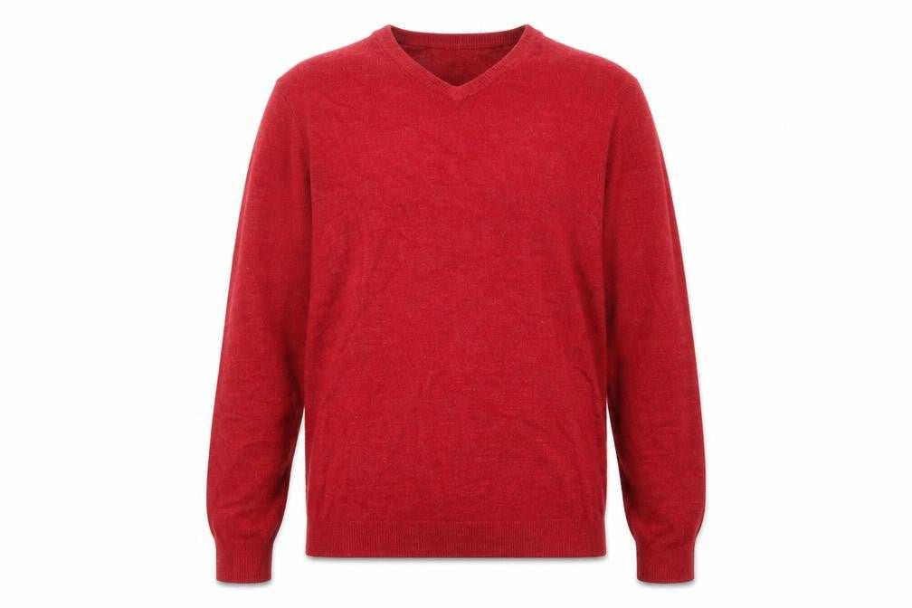 Atlantic Bay Mens Red V-Neck  Acrylic Pullover Jumper Size L
