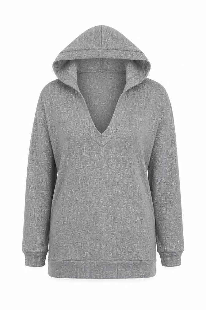 Front view of H&M women’s silver polyester pullover hoodie, size XS, pullover