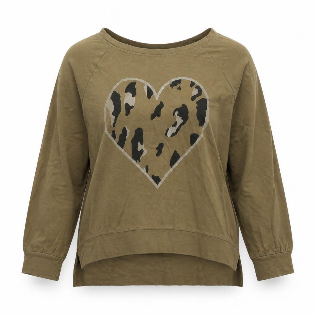 Front view of New Collection women’s brown cotton pullover sweatshirt, size M, pullover - love heart