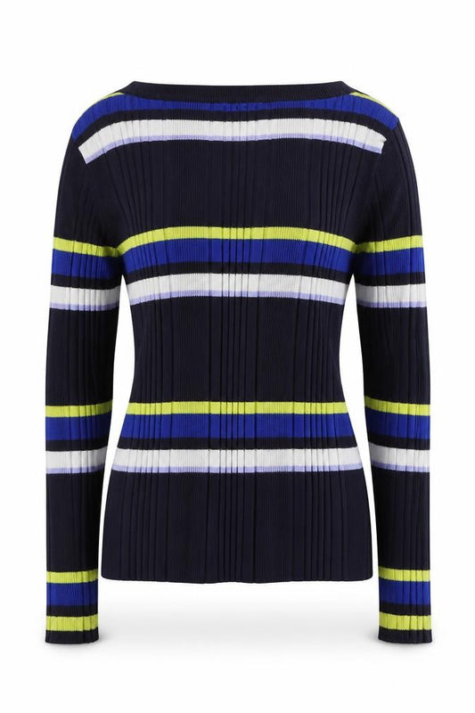 Front view of Marks & Spencer women’s multicoloured crew neck striped viscose jumper, size UK 12