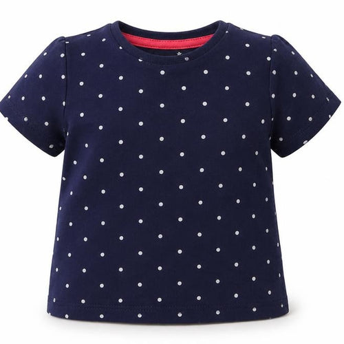 Fred & Flo Baby Blue Polka Dot Cotton Pullover T-Shirt Size 0-3 Months Crew Neck Snap