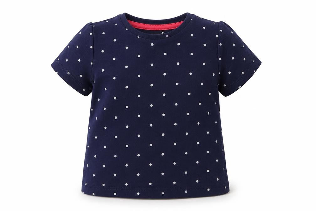Fred & Flo Baby Blue Polka Dot Cotton Pullover T-Shirt Size 0-3 Months Crew Neck Snap