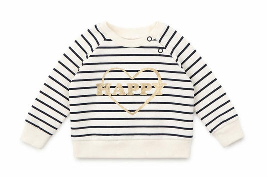Front view of Primark Baby Ivory Striped Cotton jumper, size 3-6, Months Snap