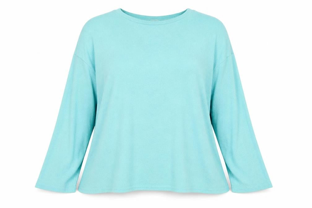 Front view of River Island women’s blue viscose pullover sweatshirt, size UK 10, pullover