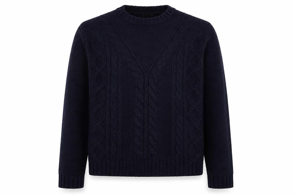 Front view of Atmosphere women’s blue round neck acrylic jumper, size UK 14